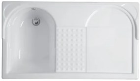 Colavene Duo mobile lavatoio 106x60 coprilavatrice con vasca sinistra e cesto portabiancheria bianco lucido