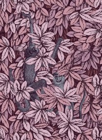 Cole & Son Tapete Foglie e Scimmie - Blush with Blue