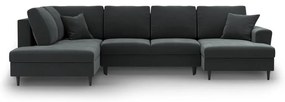 Divano angolare grigio scuro allungabile e con contenitore (con penisola a sinistra/a U) con rivestimento in velluto Kyoto – Cosmopolitan Design
