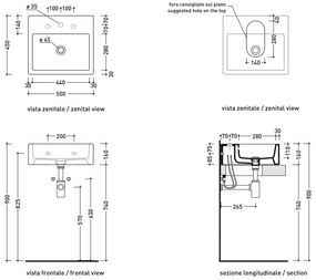 Flaminia acquagrande acqualight lavabo 50x45 da appoggio o sospeso con troppopieno senza piletta in ceramica bianco