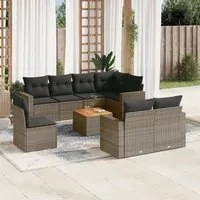 Set Divano da Giardino 9 pz con Cuscini Grigio in Polyrattan 3224219