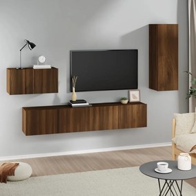 Set mobili porta tv 4 pz rovere marrone in legno multistrato