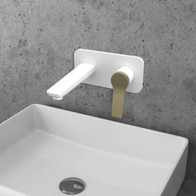 Kamalu - Miscelatore lavabo a muro finitura bianca e leva bronzo | KAM-KANDA BIANCO-BR