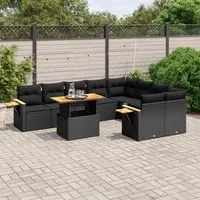 Set Divani da Giardino 10pz con Cuscini in Polyrattan Nero 3273673