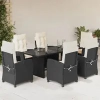 Set da Pranzo da Giardino 7 pz Nero con Cuscini in Polyrattancod mxl 111031