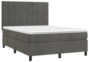 Letto a molle con materasso e led grigio scuro 140x190 cm
