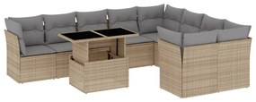 Set divano da giardino 10 pz con cuscini beige in polyrattan