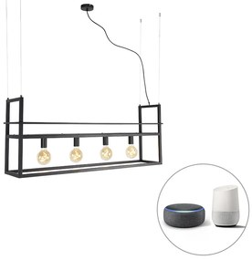 Lampada a sospensione intelligente nera con mensola grande 4 luci incl. Wifi G95 - Cage Rack