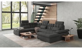 Divano angolare color antracite allungabile e con contenitore (con penisola a sinistra/a U) Merkur – Ropez