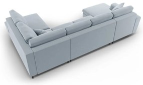 Divano angolare azzurro allungabile e con contenitore (con penisola a destra/a U) con rivestimento in velluto Kyoto – Cosmopolitan Design