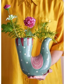 Vaso in gres verde dipinto a mano (altezza 19 cm) Trudy - Bloomingville
