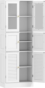 Mobile Bagno 60x30x170 cm con 3 Armadietti a 2 Ante in Vetro e Legno Bianco...
