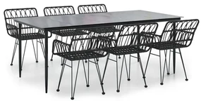 Set da pranzo da giardino 7 pz nero in polyrattan