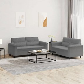 Set Divani 2 Pz Con Cuscini Grigio Scuro İn Tessuto Microfibra /