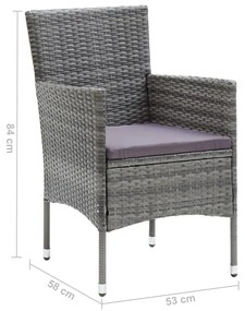 Set da Pranzo per Giardino 5 pz con Cuscini Polyrattan Grigio