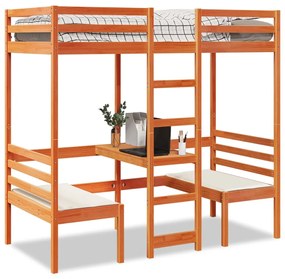 Giroletto Soppalco Scrivania E Sedie Marrone Cera 90x190cm Pino /