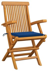 Sedie da giardino con cuscini blu reale 2pz legno massello teak