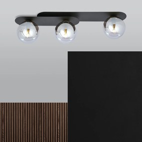 Plafoniera Minimal 3 Luci Teia In Acciaio Nero E Sfere Vetro Fumè