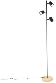 Lampada da terra moderna nera con legno 3 luci - Jeana