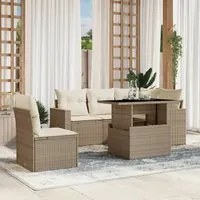 Set Divano da Giardino 6 pz con Cuscini Beige in Polyrattan 3267278