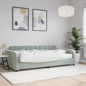 Divano Letto Con Materasso Grigio Chiaro 100x200 Cm İn Velluto /
