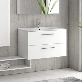 Composizione bagno sospesa 80cm: mobile, specchio contenitore colonna e pensile EL-80A - KAMALU