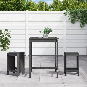 Set Bar Da Giardino 3 Pz Grigio İn Legno Massello Di Pino /