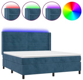 Letto a Molle con Materasso e LED Blu Scuro 180x200 cm