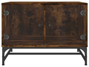 Tavolino da salotto con ante in vetro rovere fumo 68,5x50x50 cm