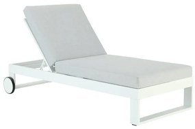 Lettino con cuscino e con ruote Athena NATERIAL in alluminio e cuscino bianco 211 x 44.5 x 93.5 cm