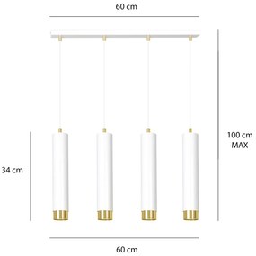 Lampadario 4 Luci Brunilde In Acciaio Bianco E Tubolari In Bianco E Oro