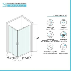 Box doccia angolare 80x80 cm Geo doppio scorrevole in cristallo trasparente