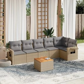 Set divani da giardino 7 pz con cuscini beige in polyrattan