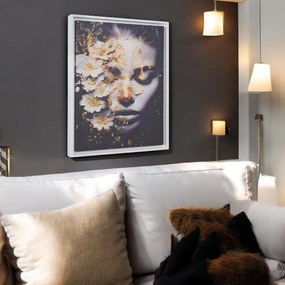 Quadro su tela con cornice moderno 67x97 cm ritratto di donna con fiori