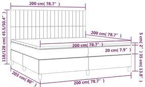 Letto a Molle Materasso e LED Grigio Scuro 200x200cm in Tessuto