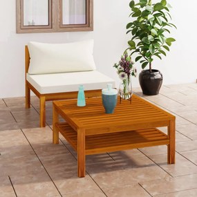 Set Divani da Giardino 2pz Cuscini Bianco Crema Massello Acacia