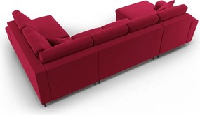 Divano angolare rosso allungabile e con contenitore (con penisola a destra/a U) con rivestimento in velluto Kyoto – Cosmopolitan Design