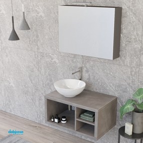 Mobile Bagno Sospeso "Unit Three" Da 80 Cm Composto Da Vani a Giorno Finitura Cemento Grigio Caldo