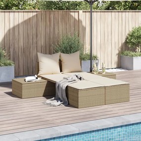 Lettino Prendisole Con Cuscini Beige İn Polyrattan /