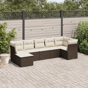 Set divani da giardino 7 pz con cuscini marrone in polyrattan