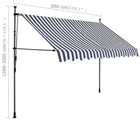 Tenda da Sole Retrattile Manuale con LED 300 cm Blu e Bianca