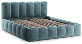 Letto matrimoniale imbottito blu con spazio contenitivo e rete 200x200 cm Lupine - Micadoni Home