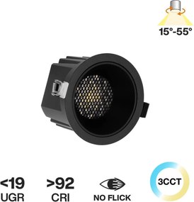 Faro da Incasso Nero 12W Foro Ø75mm CCT 15°-55° con driver Philips Colore Bianco Variabile CCT