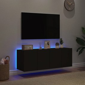 Mobili TV a Parete con Luci LED 2pz Neri 60x35x41 cm