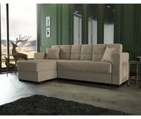 Divano letto Fernando, Divano letto ad angolo con penisola reversibile, Sof contenitore da soggiorno con chaislongue e 2 cuscini, Cm 230x150h81, Beige