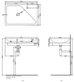 Cielo Smile Blink Lavabo 75x48 con piano Destro da appoggio semincasso o sospeso In Ceramica Bianco Lucido