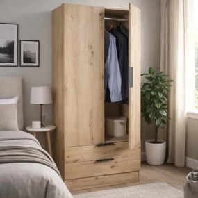 Armadio Kandir 82x184h cm in legno 2 Ante e 2 Cassetti - Quercia