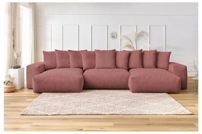 Divano angolare in rosa chiaro con rivestimento in velluto a coste Voltaire – Bobochic Paris