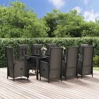 Set da Pranzo da Giardino 9 pz con Cuscini Nero in Polyrattan 3185067