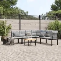 Set Panche Giardino Cuscini 5pz Nero Acciaio Verniciato Polvere 3283644